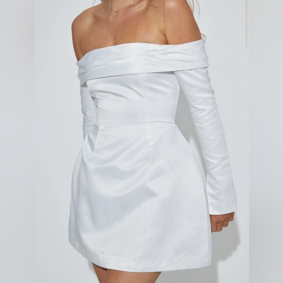 Odd Muse The Ultimate Muse Satin Bardot Mini Dress | White - Picture 4 of 11